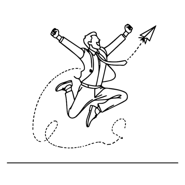 Vector vector de hombre de negocios saltando en estilo de línea continua