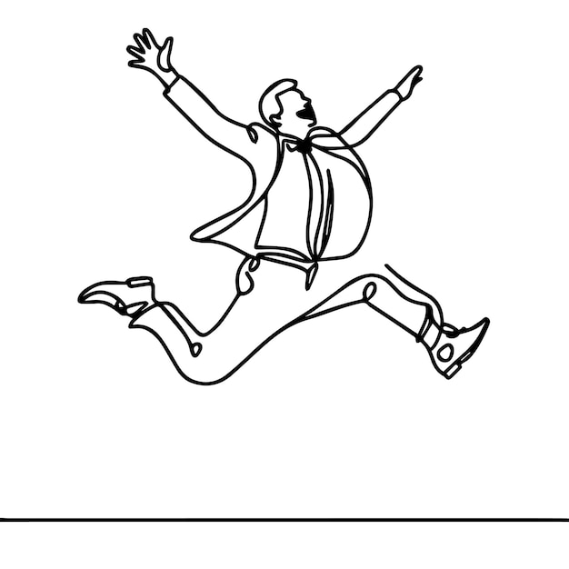 vector de hombre de negocios saltando en estilo de línea continua