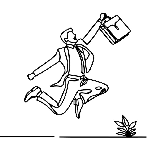 vector de hombre de negocios saltando en estilo de línea continua