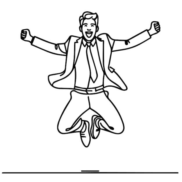 vector de hombre de negocios saltando en estilo de línea continua