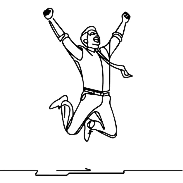 vector de hombre de negocios saltando en estilo de línea continua