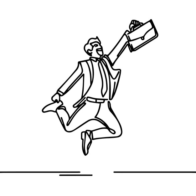 vector de hombre de negocios saltando en estilo de línea continua