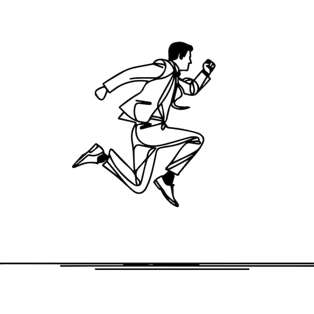 vector de hombre de negocios saltando en estilo de línea continua