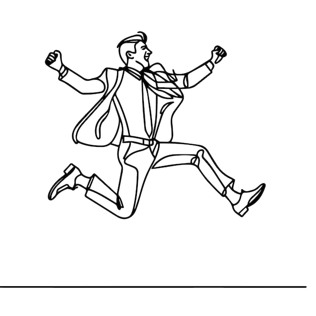 vector de hombre de negocios saltando en estilo de línea continua