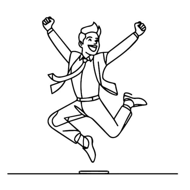 vector de hombre de negocios saltando en estilo de línea continua