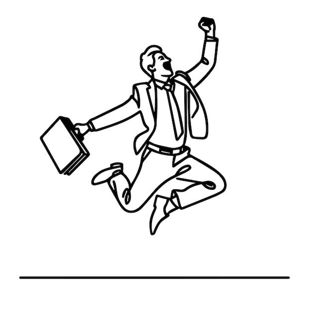 vector de hombre de negocios saltando en estilo de línea continua
