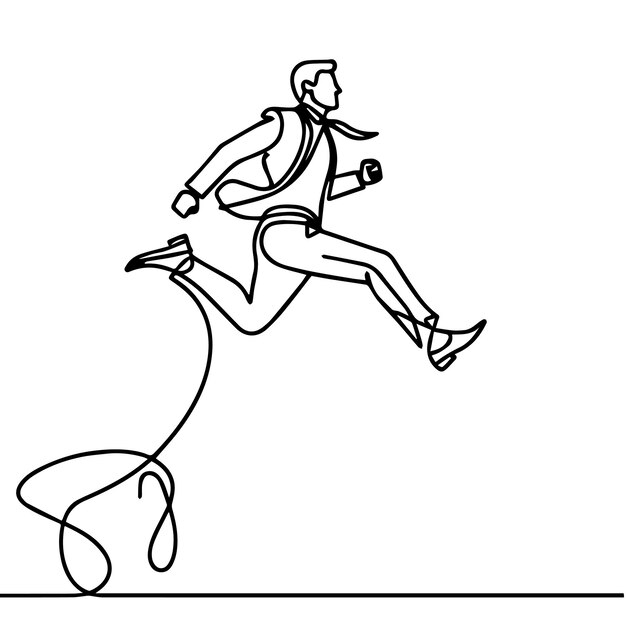 vector de hombre de negocios saltando en estilo de línea continua