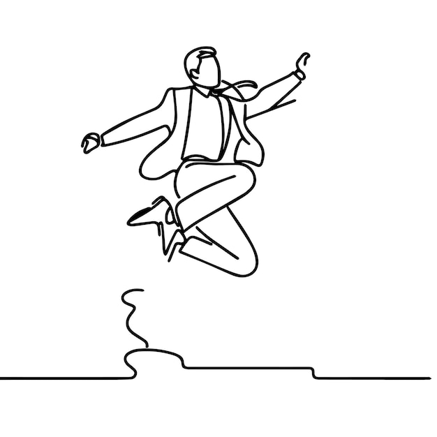 vector de hombre de negocios saltando en estilo de línea continua