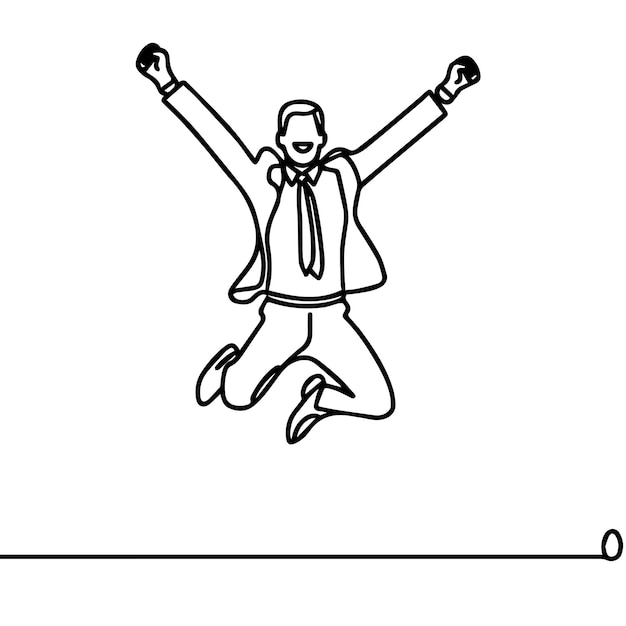 vector de hombre de negocios saltando en estilo de línea continua