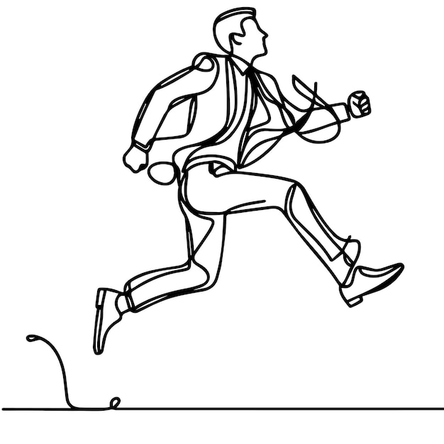 vector de hombre de negocios saltando en estilo de línea continua