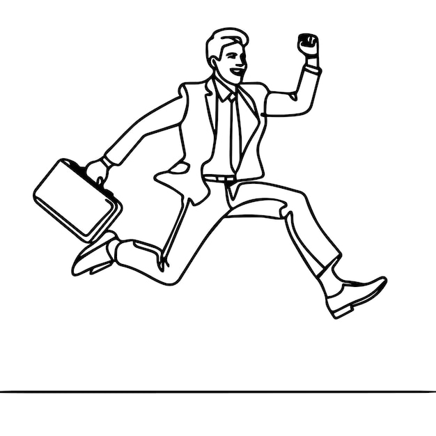 vector de hombre de negocios saltando en estilo de línea continua