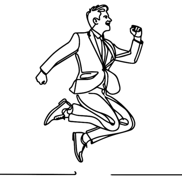 vector de hombre de negocios saltando en estilo de línea continua