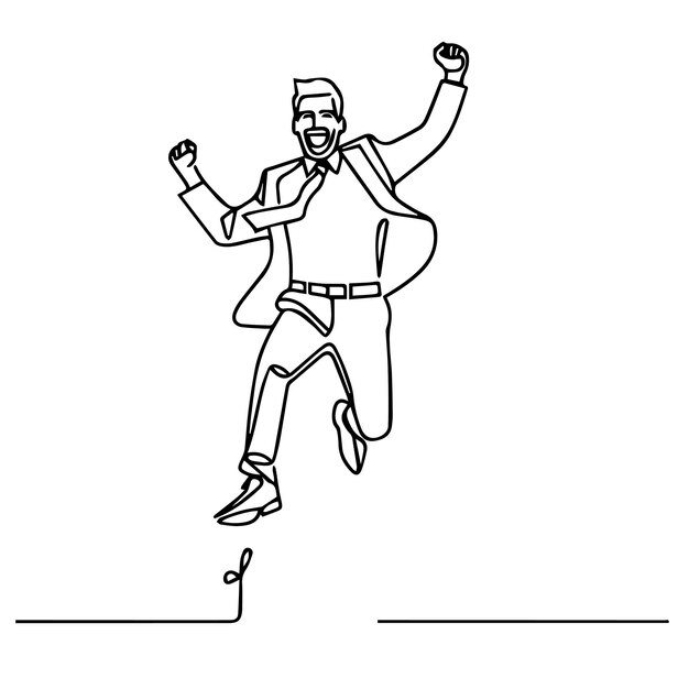 vector de hombre de negocios saltando en estilo de línea continua