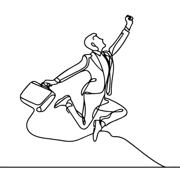 vector de hombre de negocios saltando en estilo de línea continua