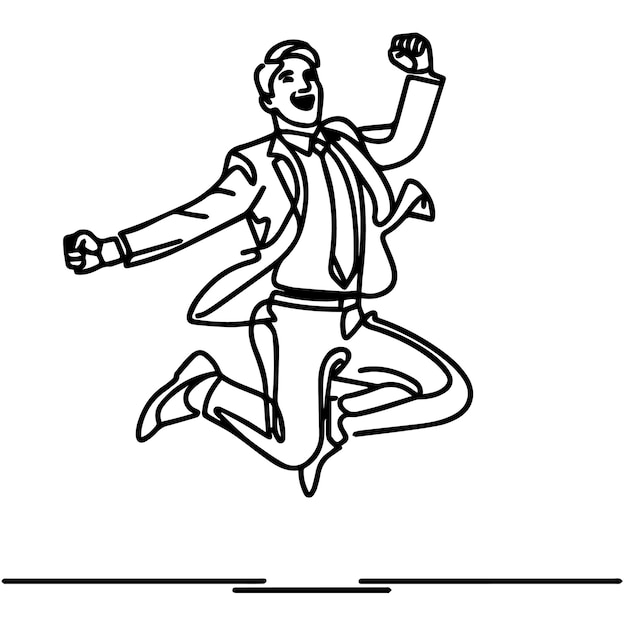 vector de hombre de negocios saltando en estilo de línea continua
