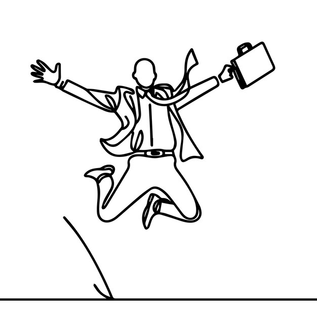 vector de hombre de negocios saltando en estilo de línea continua