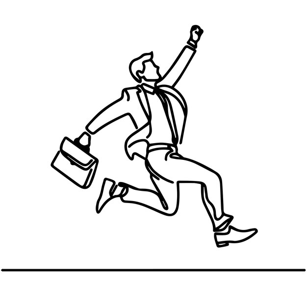 vector de hombre de negocios saltando en estilo de línea continua