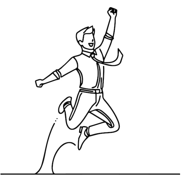 vector de hombre de negocios saltando en estilo de línea continua