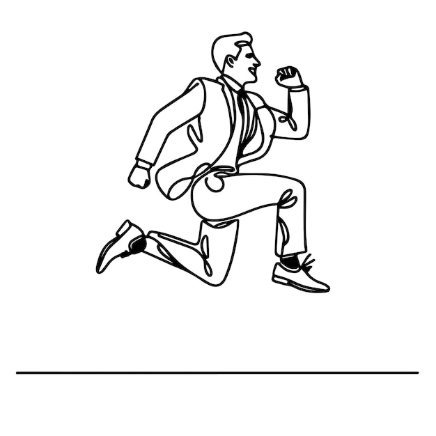 vector de hombre de negocios saltando en estilo de línea continua