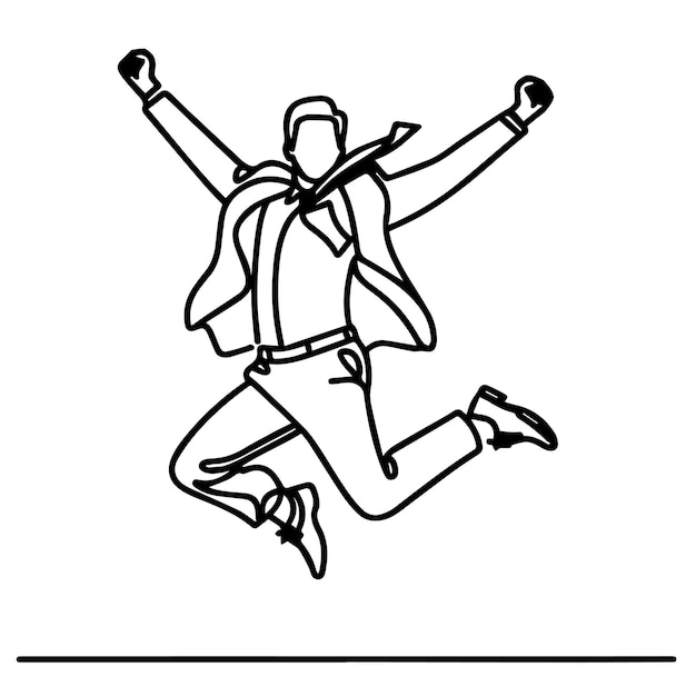 vector de hombre de negocios saltando en estilo de línea continua
