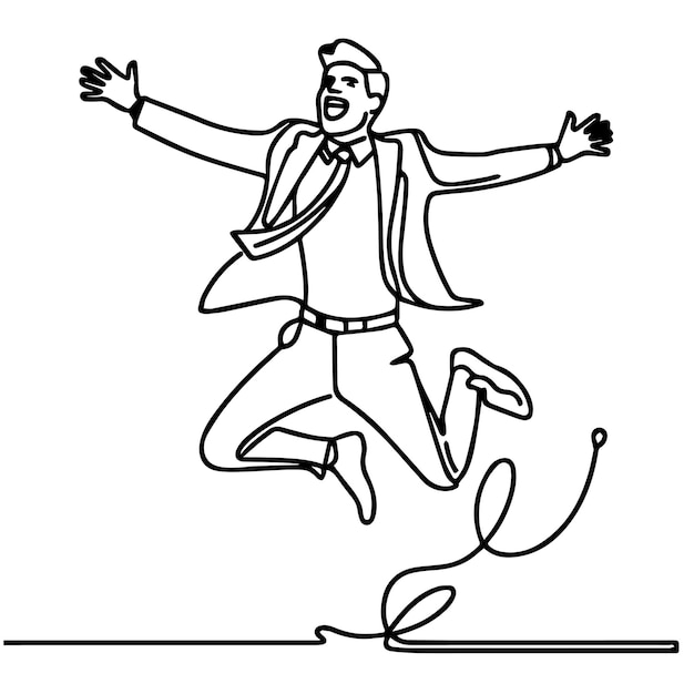 vector de hombre de negocios saltando en estilo de línea continua