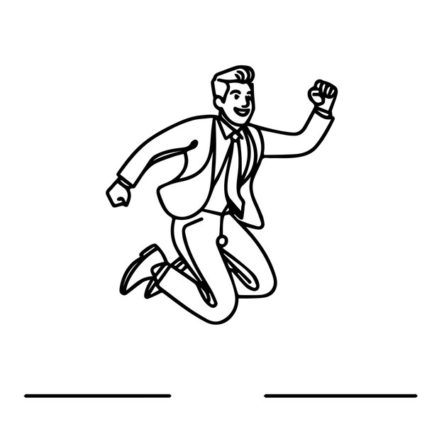 vector de hombre de negocios saltando en estilo de línea continua