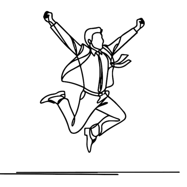 vector de hombre de negocios saltando en estilo de línea continua