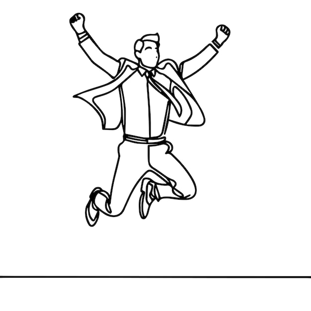 vector de hombre de negocios saltando en estilo de línea continua