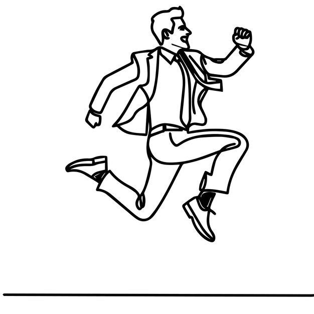 vector de hombre de negocios saltando en estilo de línea continua