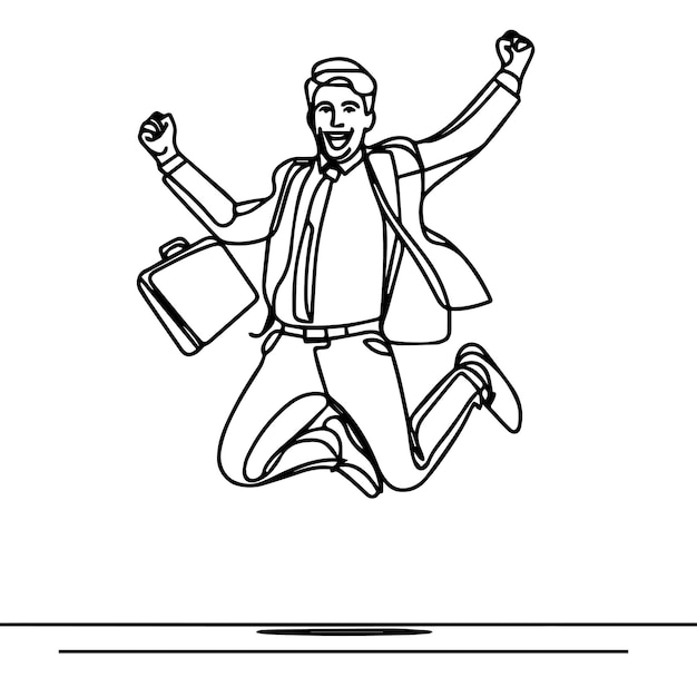 vector de hombre de negocios saltando en estilo de línea continua
