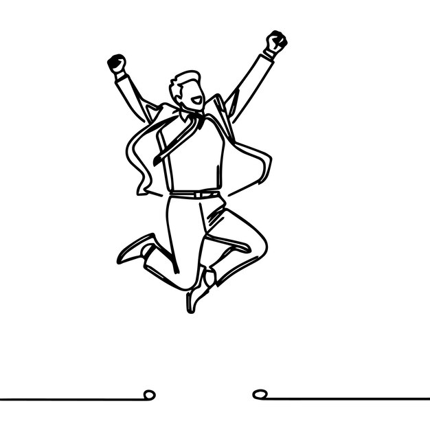 vector de hombre de negocios saltando en estilo de línea continua