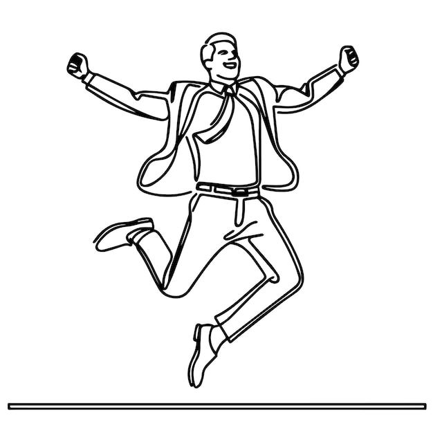 vector de hombre de negocios saltando en estilo de línea continua