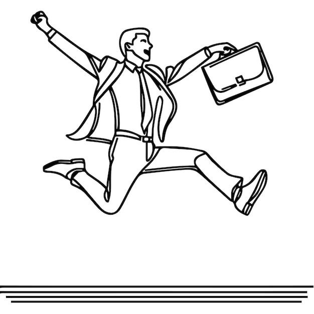 vector de hombre de negocios saltando en estilo de línea continua