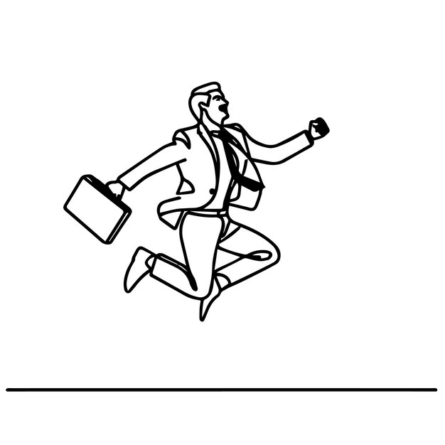 vector de hombre de negocios saltando en estilo de línea continua