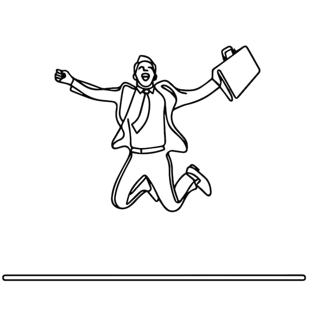 vector de hombre de negocios saltando en estilo de línea continua