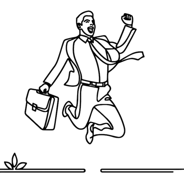 vector de hombre de negocios saltando en estilo de línea continua