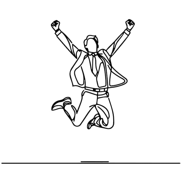vector de hombre de negocios saltando en estilo de línea continua