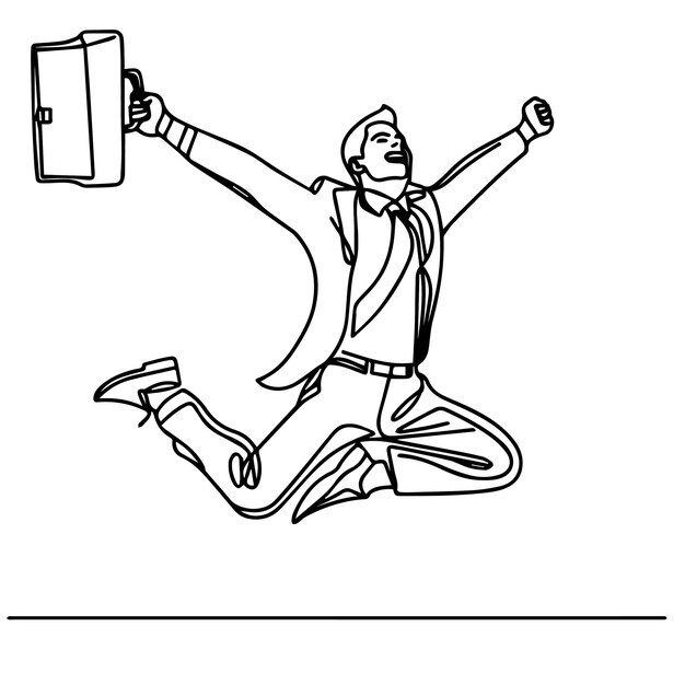 vector de hombre de negocios saltando en estilo de línea continua