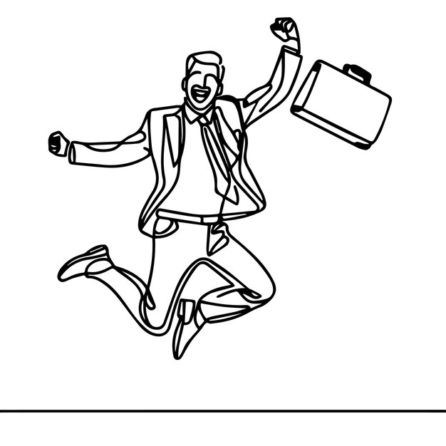 vector de hombre de negocios saltando en estilo de línea continua