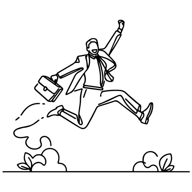 vector de hombre de negocios saltando en estilo de línea continua