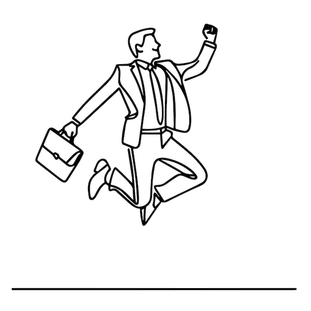 vector de hombre de negocios saltando en estilo de línea continua
