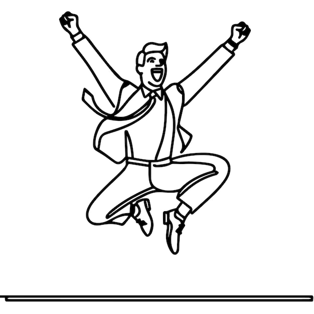 vector de hombre de negocios saltando en estilo de línea continua