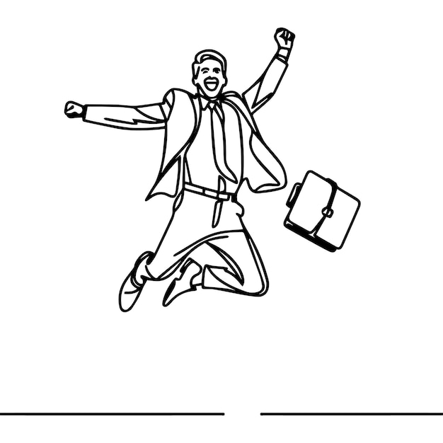 vector de hombre de negocios saltando en estilo de línea continua