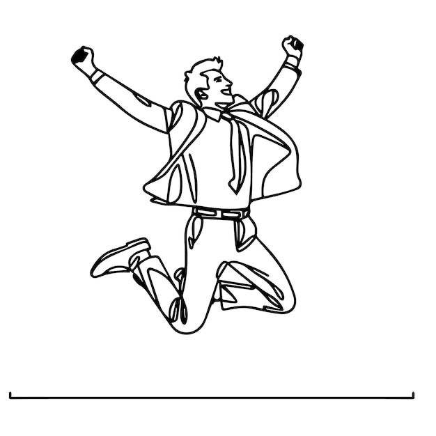 vector de hombre de negocios saltando en estilo de línea continua