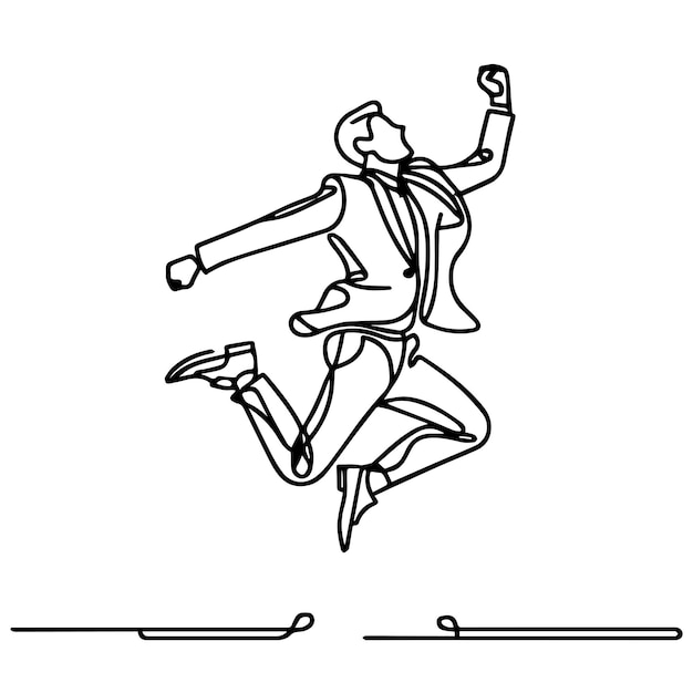 vector de hombre de negocios saltando en estilo de línea continua