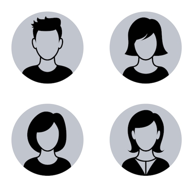 Vector hombre negro mujer icono de perfil aislado fondo blanco