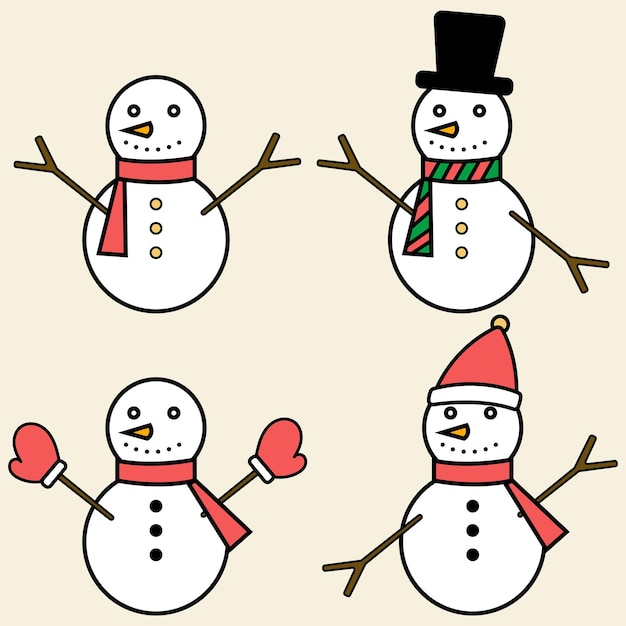 Vector hombre de nieve conjunto de invierno y feliz año nuevo