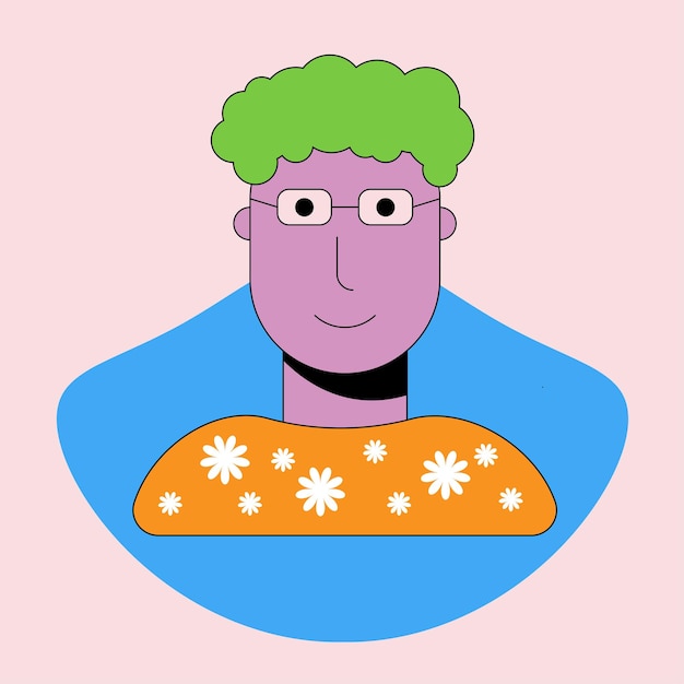 Vector hombre pelo verde rizado