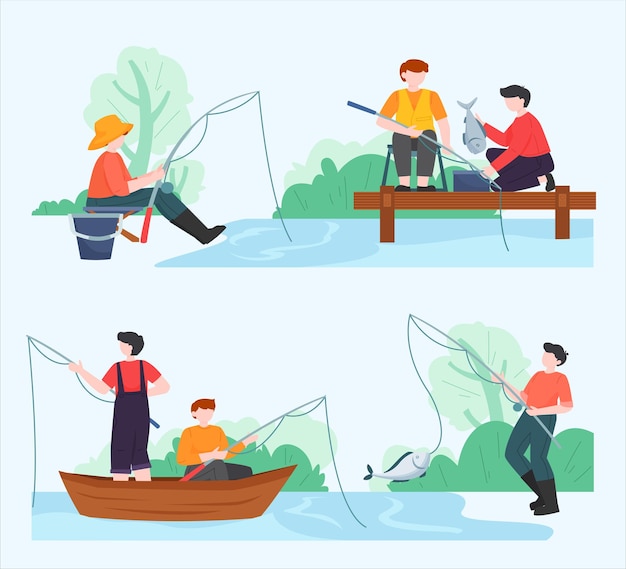 Vector de hombre pescador