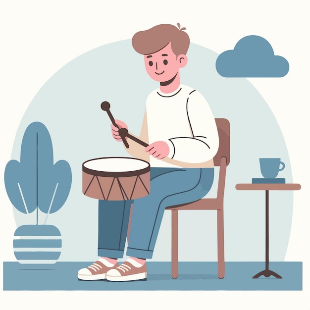 Vector hombre plano tocando el tambor ilustración